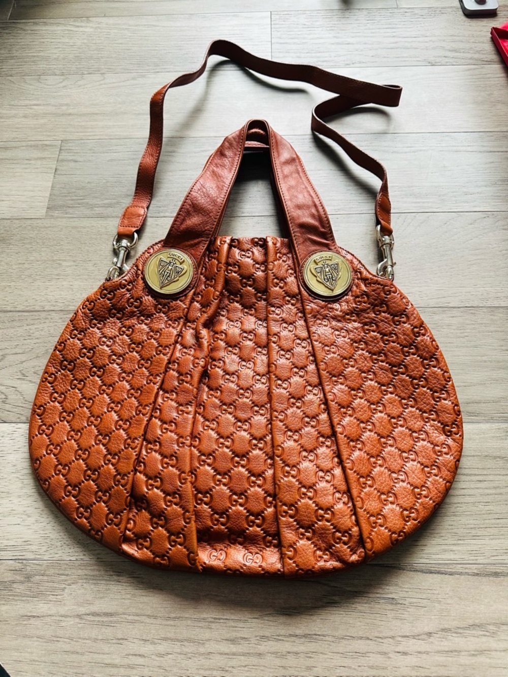 Gucci Burnt Orange GG Embossed Hobo Shoulder Bag with Gold Medallions - Picture 7 of 7